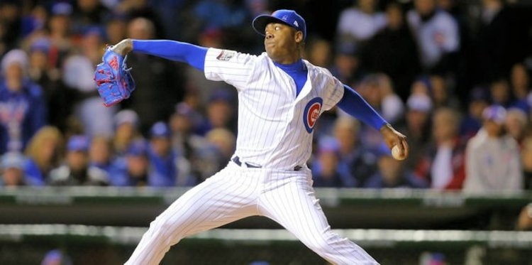 Former Chicago Cubs closer Aroldis Chapman, who is currently a member of the New York Yankees, won a prestigious pitching award. (Credit: Dennis Wierzbicki-USA TODAY Sports)