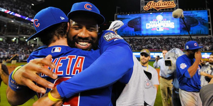 Heyward and Arrieta embrace after winning title (Tommy Gilligan-USA TODAY Sports)