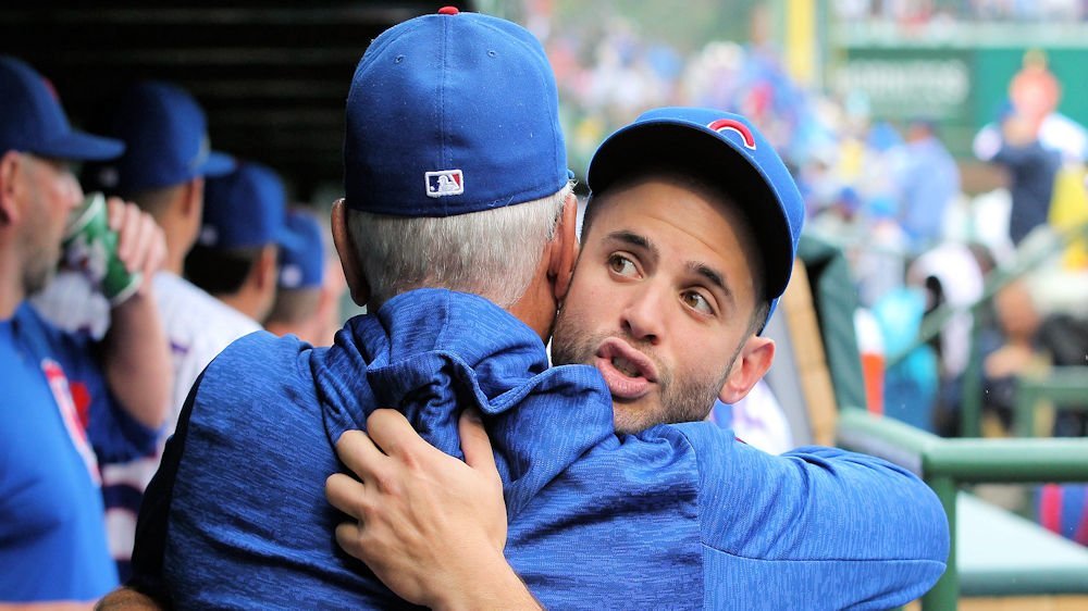 Joe Maddon became quite close with Tommy La Stella during the infielder's Cubs tenure. (Credit: Dennis Wierzbicki-USA TODAY Sports)