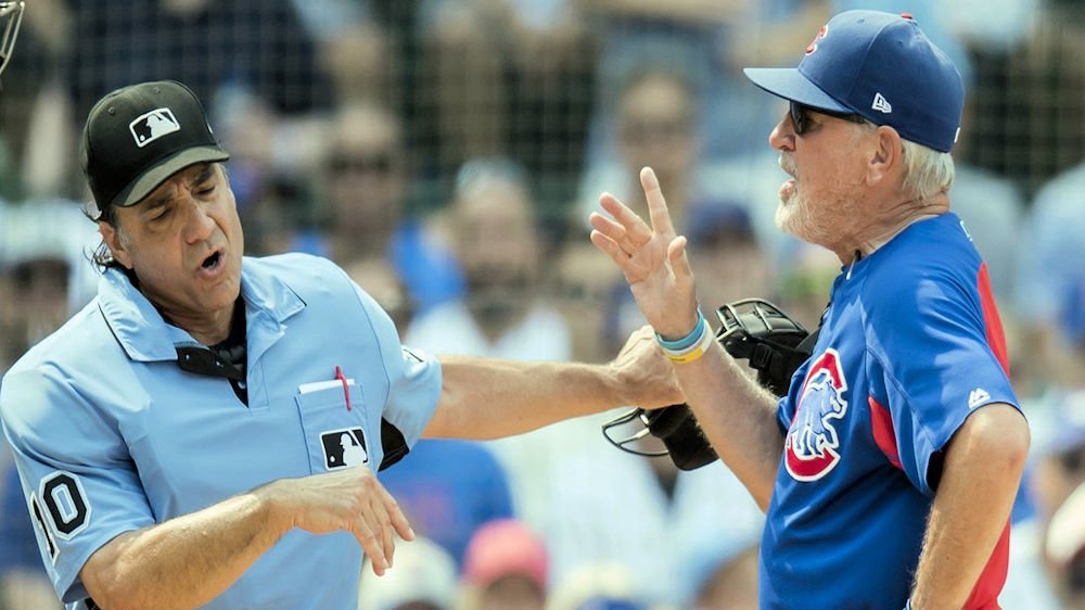 Joe Maddon was ejected when voicing his displeasure over a strikeout of Ben Zobrist. (Photo Credit: Patrick Gorski-USA TODAY Sports)
