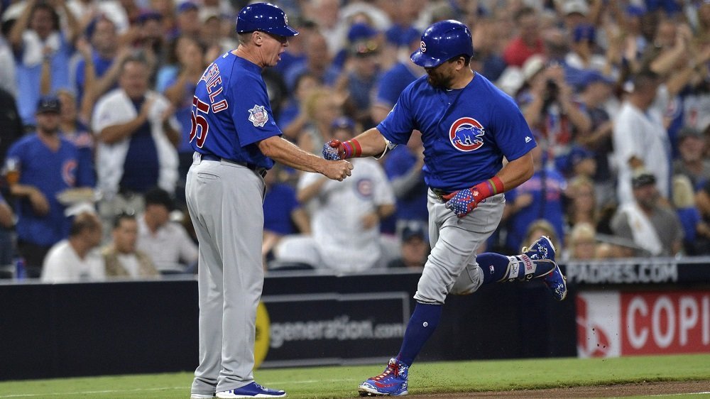 Kyle Schwarber was one of three different Cubs to go yard on the night. (Photo Credit: Jake Roth-USA TODAY Sports)