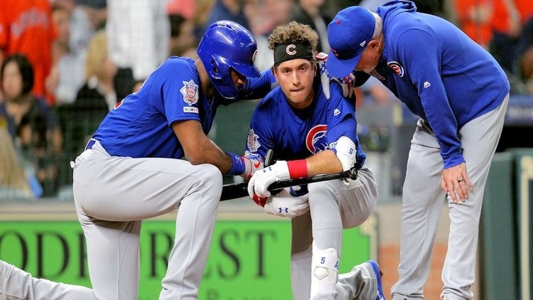 Albert Almora Jr. was inconsolable after hitting a foul ball that struck a little girl sitting in the stands. (Credit: Erik Williams-USA TODAY Sports)