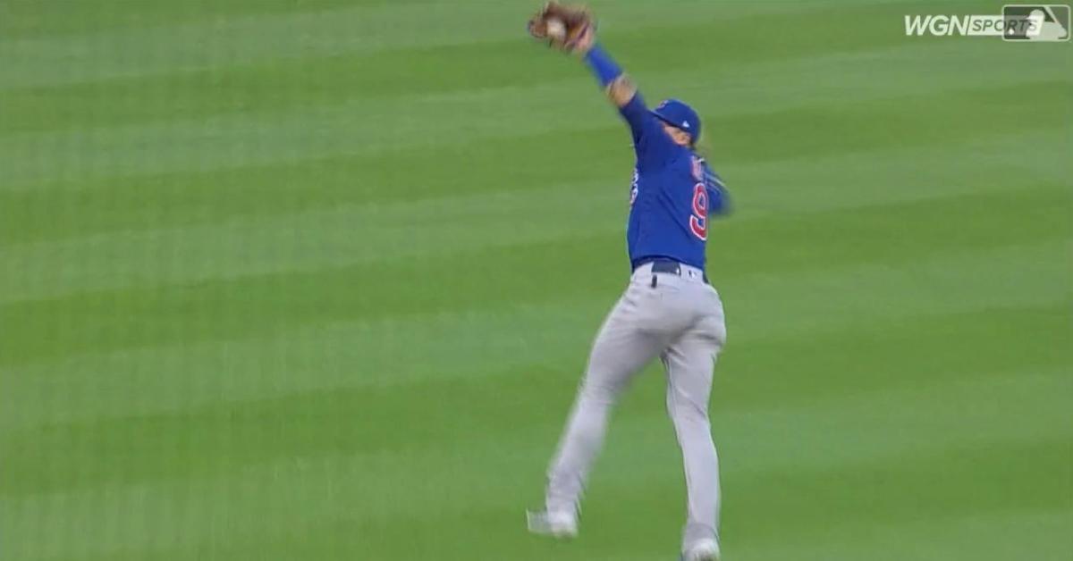 Chicago Cubs shortstop Javier Baez seemingly defied gravity with a spectacular leaping catch on Friday.