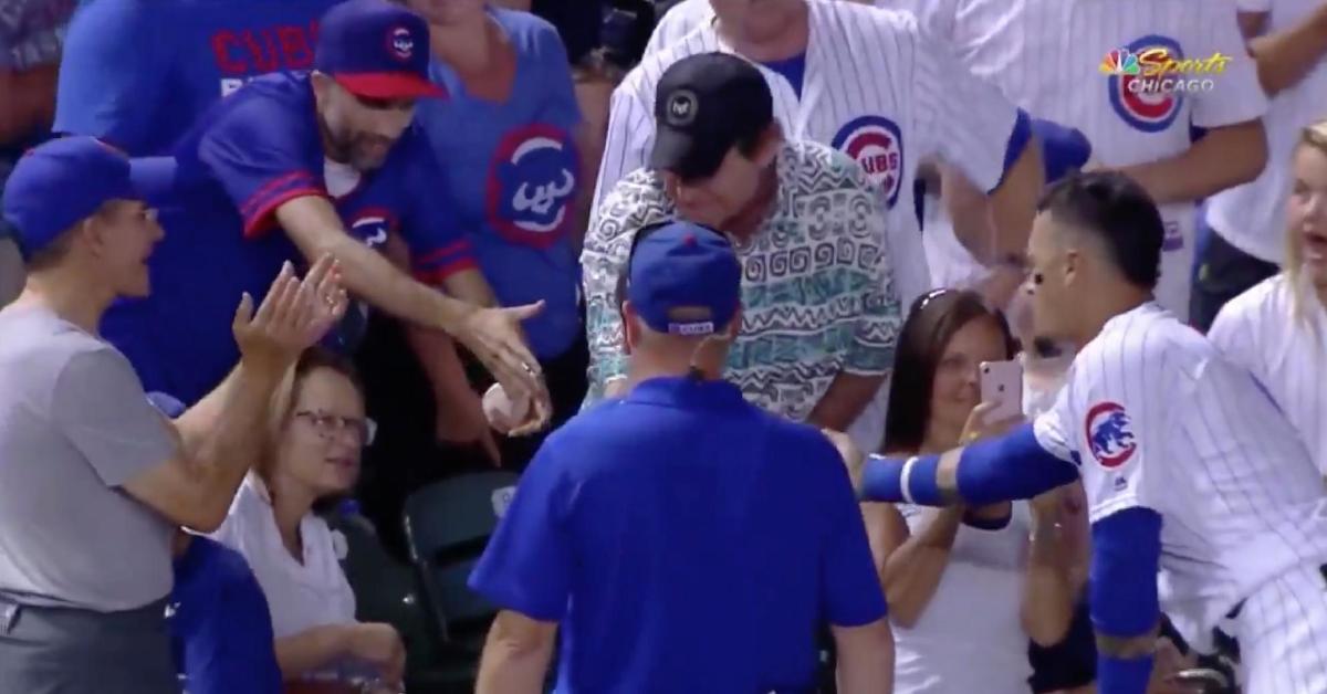 Javier Baez gave up his hat in order to make a nice gesture toward a fan who was hit by a foul ball.