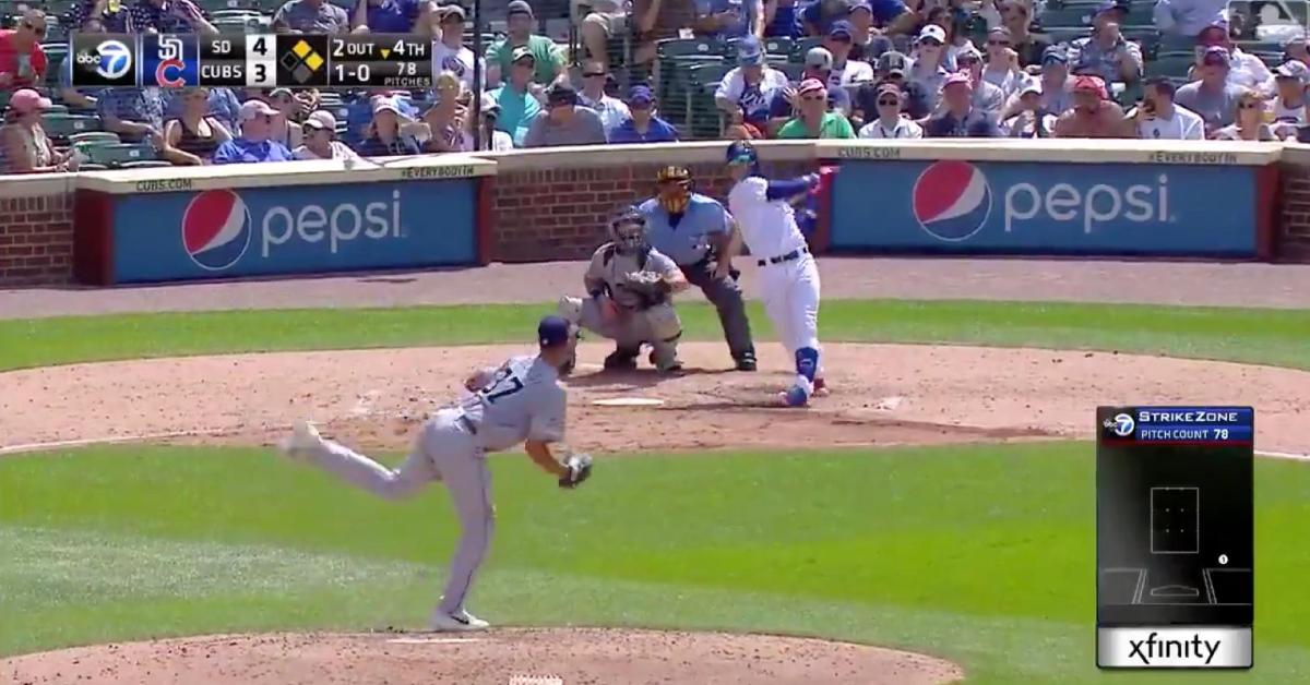 On Saturday, Chicago Cubs shortstop Javier Baez blasted a 3-run jack that left his bat in a hurry.