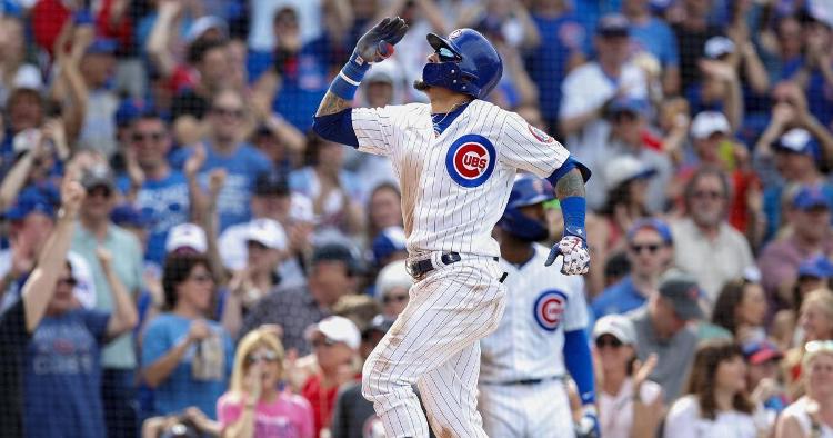 Javier Baez was fired up while rounding the bases on his 100th career home run. (Credit: Jim Young-USA TODAY Sports)