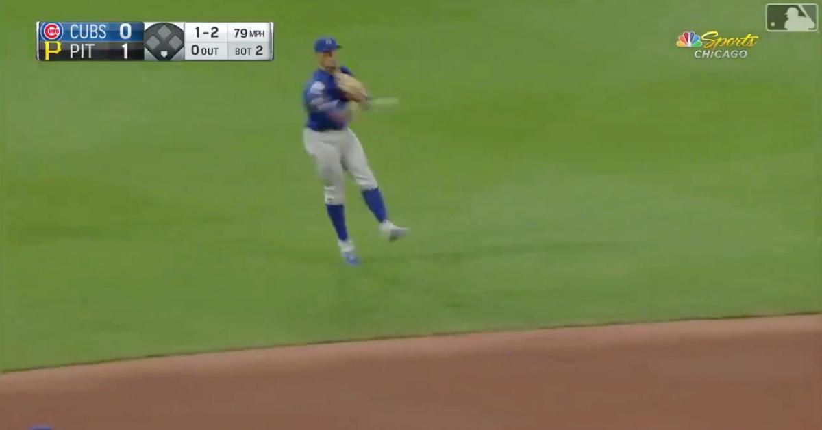 On the same play, Javier Baez showed off his arm while Anthony Rizzo showed off his flexibility.