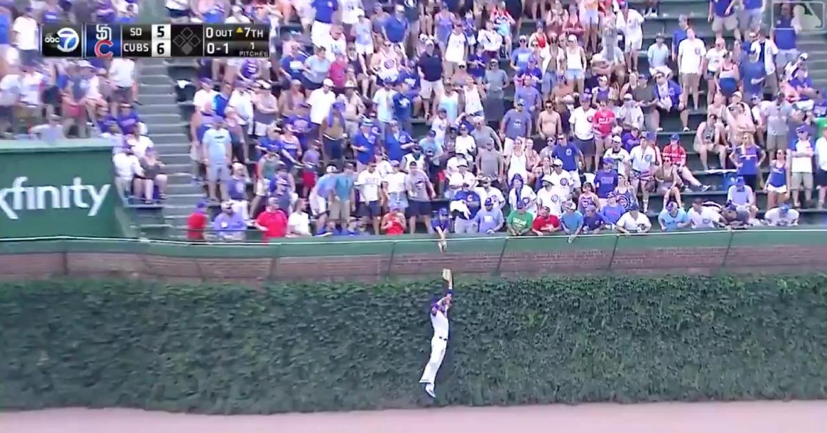 Kris Bryant showed off his hops by making a nice leaping snag at the wall.