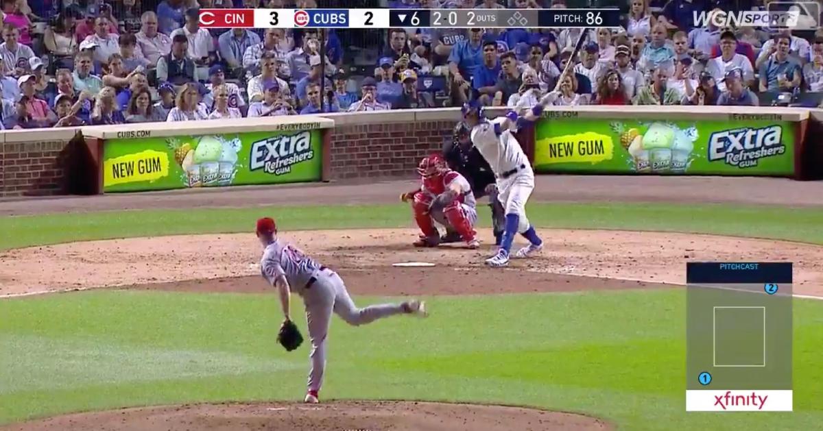 Kris Bryant sent a 405-foot blast sailing through the night sky at Wrigley Field for his 19th home run of the year.
