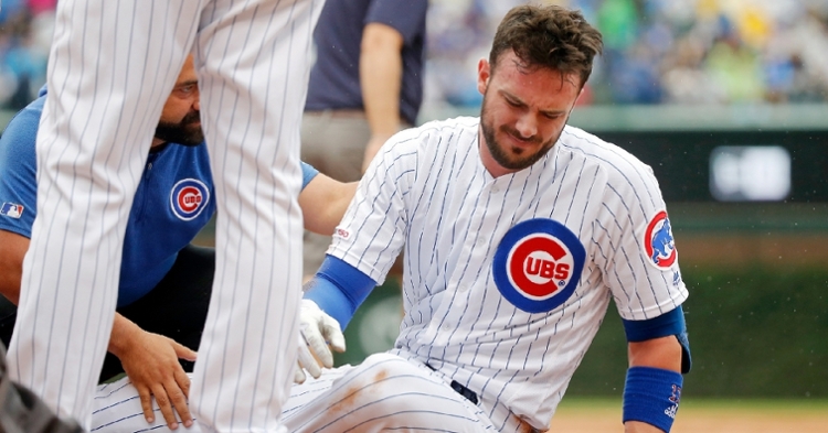 Kris Bryant was shaken up as a result of a collision in the outfield. (Credit: Jon Durr-USA TODAY Sports)