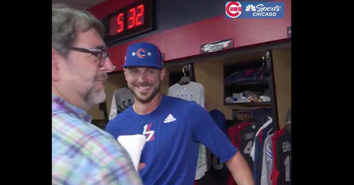 Kris Bryant reacted with nervous laughter upon hearing a Cardinals player getting asked about Bryant's infamous St. Louis remark.