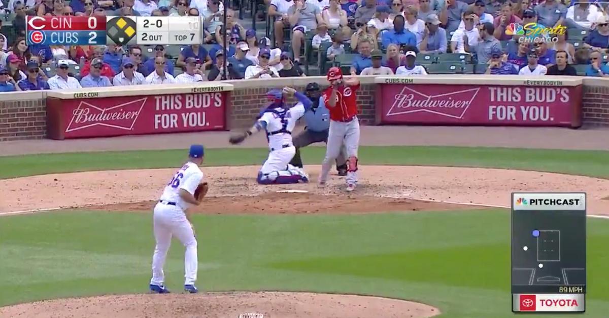 Victor Caratini hummed a perfect throw to Anthony Rizzo, who then applied an inning-ending tag.