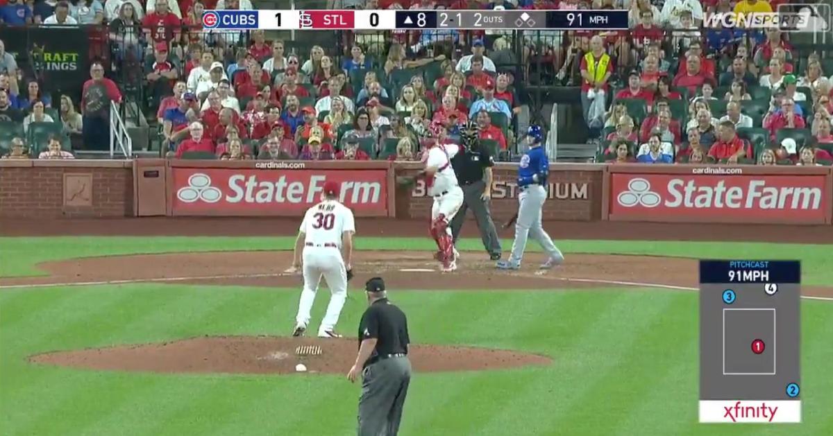 St. Louis Cardinals catcher Matt Wieters committed a terrible gaffe that allowed Chicago Cubs shortstop Javier Baez to score.