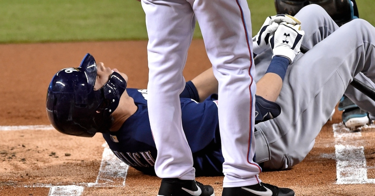 Superstar Milwaukee Brewers slugger Christian Yelich will miss the rest of the season with a fractured right kneecap. (Credit: Steve Mitchell-USA TODAY Sports)