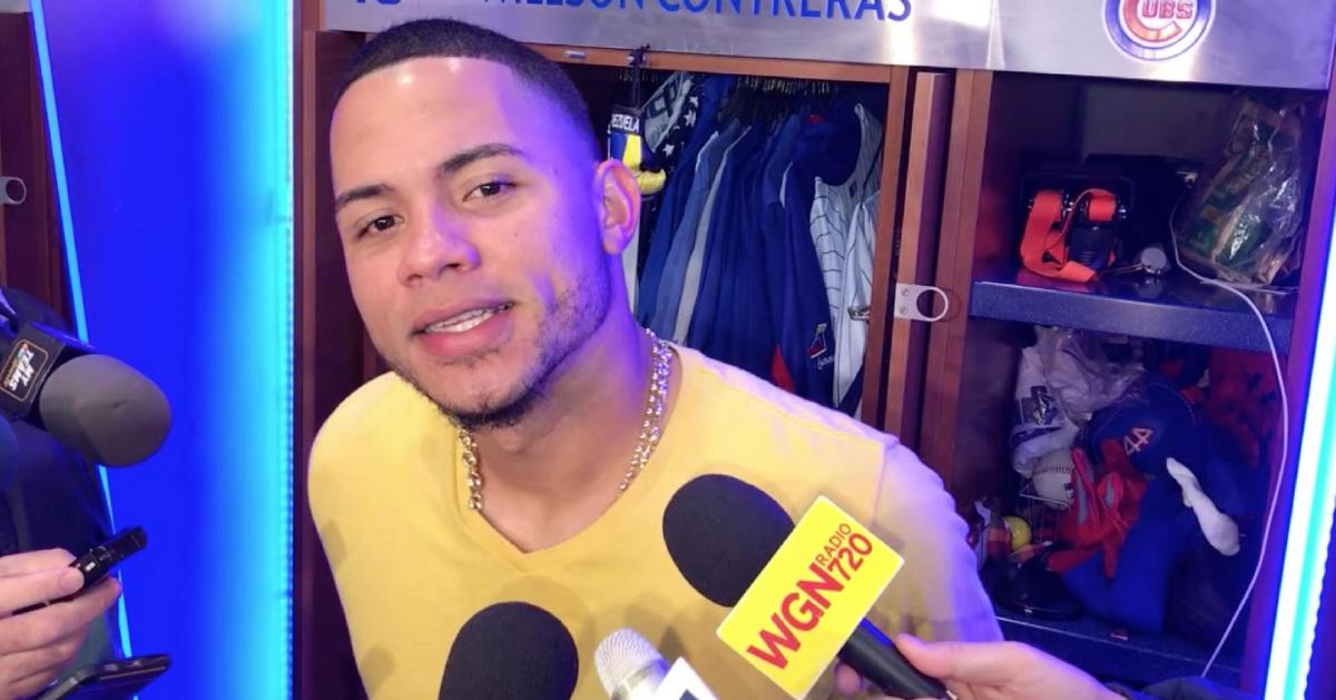 Willson Contreras was all smiles when talking with the media following his 5-RBI performance.