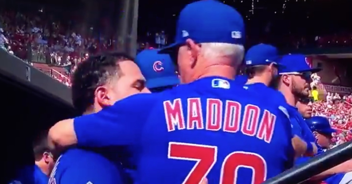 Willson Contreras and Joe Maddon hugged it out during Maddon's final game as the Cubs' skipper.
