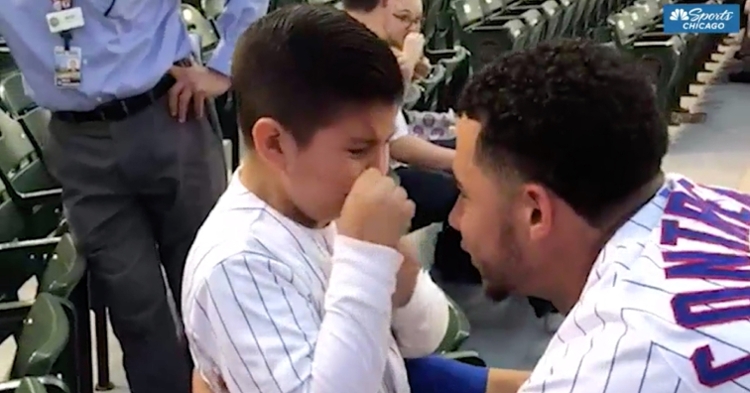 Jayden Contreras was overcome with emotion when meeting his favorite Cub, Willson Contreras.