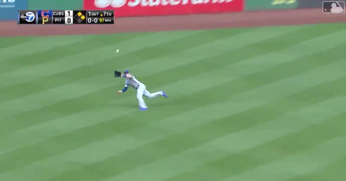 Ian Happ went all out in an effort to catch a line drive in left field, and it paid off.