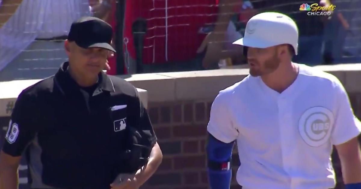 Ian Happ was rung up on an outside pitch with two outs and the bases loaded, and he was livid with the home-plate umpire because of it.