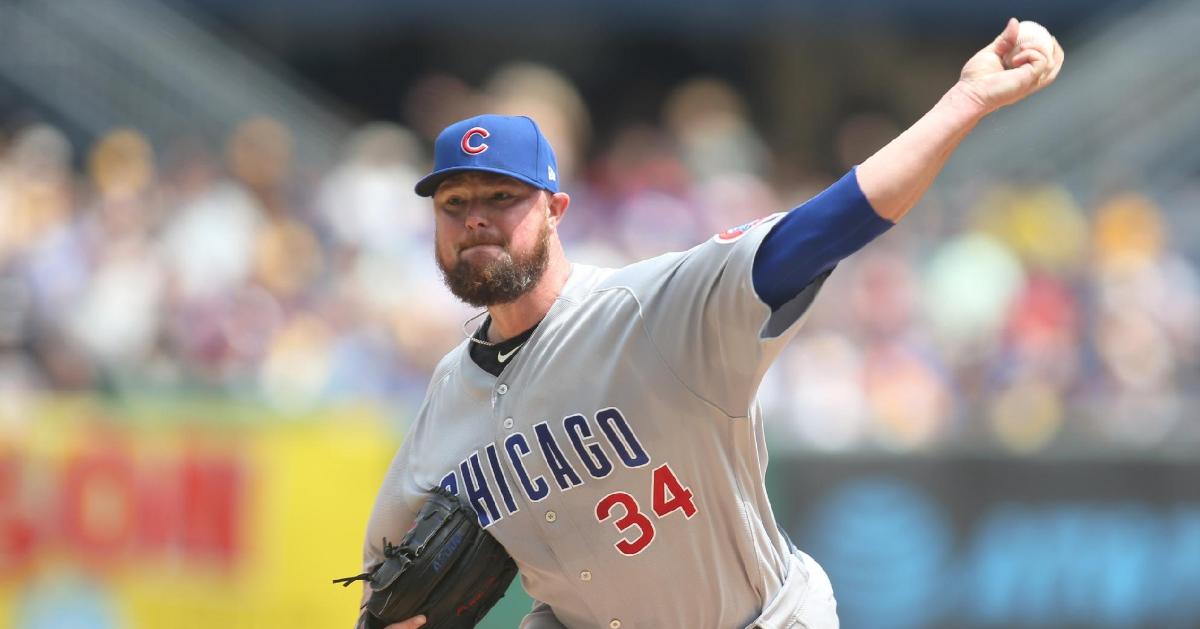 Chicago Cubs starting pitcher Jon Lester produced a gutsy scoreless outing on Saturday. (Credit: Charles LeClaire-USA TODAY Sports)