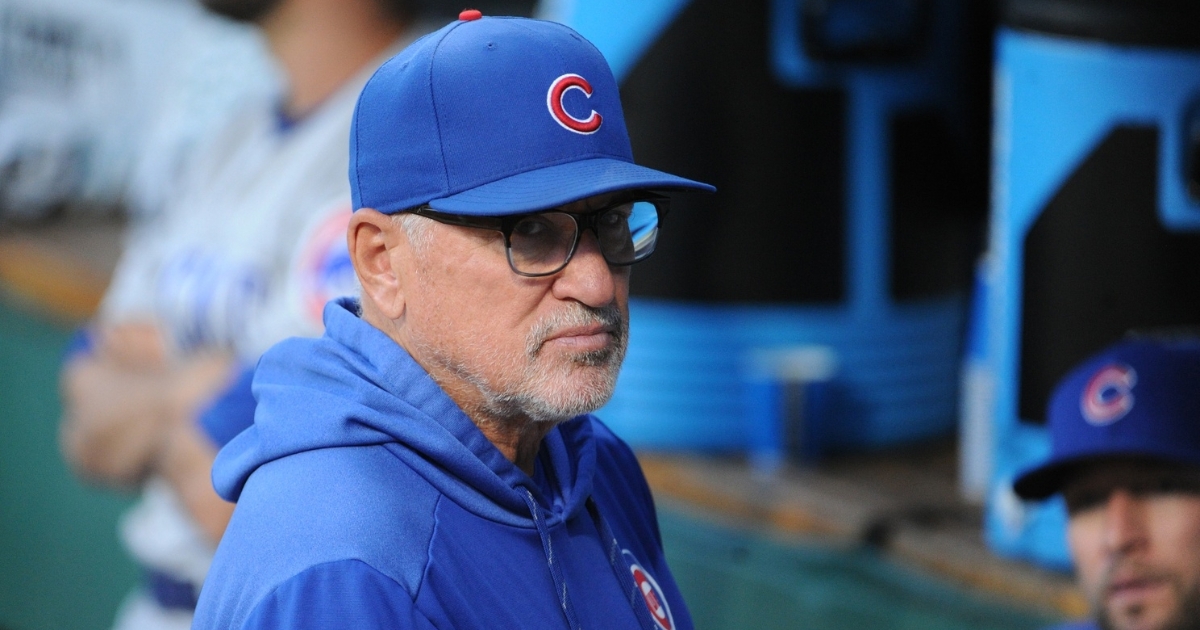 Chicago Cubs manager Joe Maddon and the Cubs' beat reporters shared a laugh over a tongue-in-cheek threat made by Maddon. (Credit: Philip G. Pavely-USA TODAY Sports)