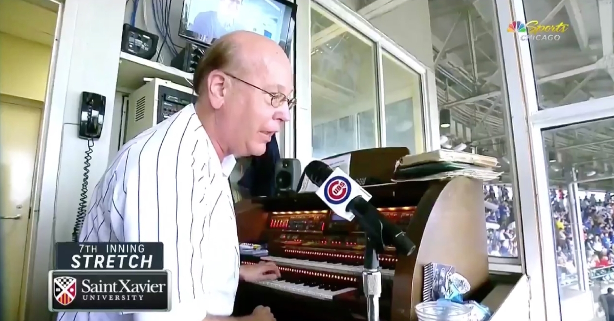 Longtime Chicago Cubs organist Gary Pressy sang out the seventh-inning stretch at Wrigley Field on Sunday.