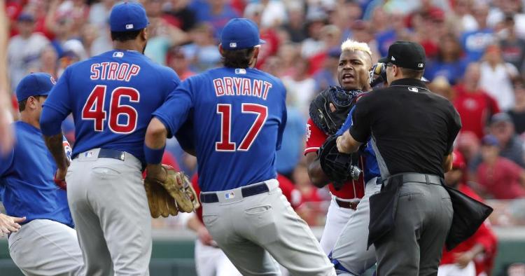 Tensions were high late in Saturday's contest between the Chicago Cubs and the Cincinnati Reds. (Credit: David Kohl-USA TODAY Sports)