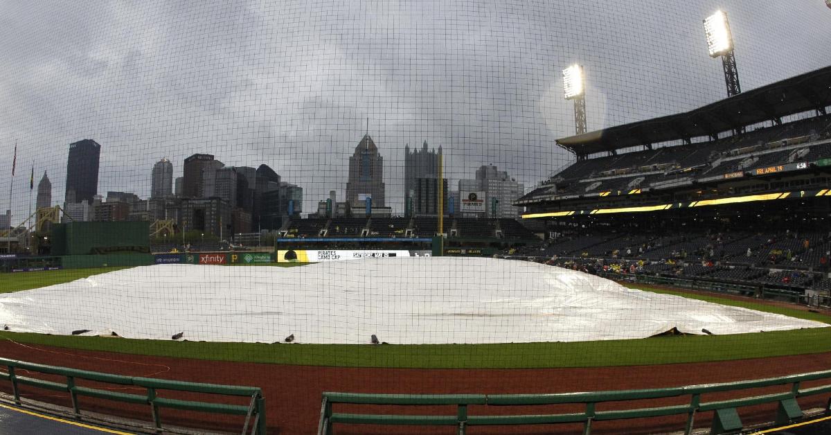 A rain delay went into effect at PNC Park before the start of the fourth inning on Tuesday. (Credit: Zach Dalin-USA TODAY Sports)