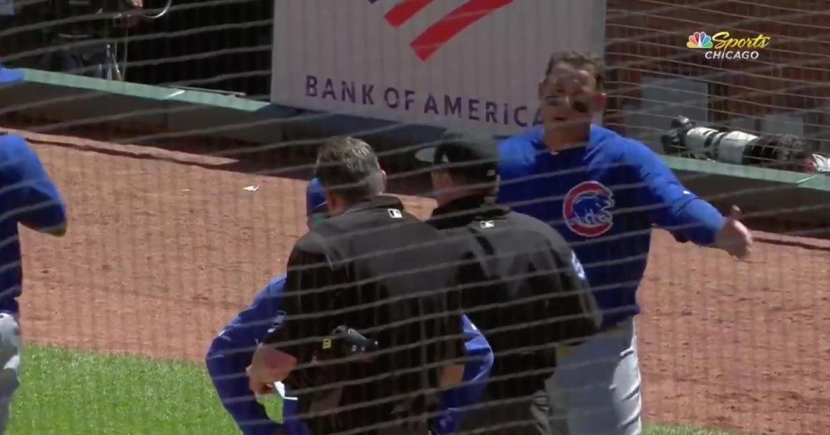 Chicago Cubs first baseman Anthony Rizzo was very unhappy after getting ejected between innings.