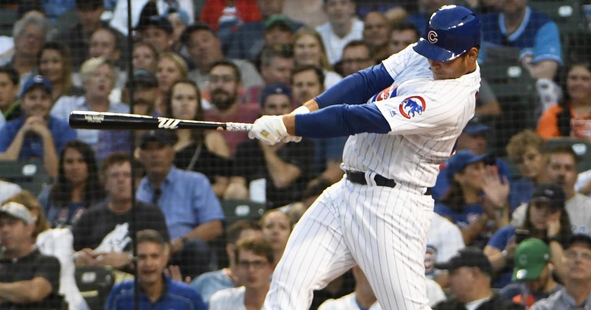 Chicago Cubs first baseman Anthony Rizzo smacked two home runs as part of his 3-for-3 performance on Tuesday night. (Credit: David Banks-USA TODAY Sports)