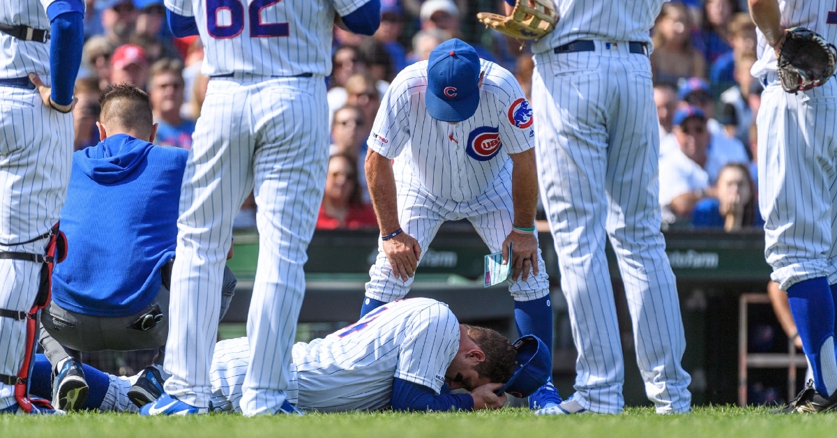 Chicago Cubs first baseman Anthony Rizzo departed Sunday's game after spraining his right ankle. (Credit: Daniel Bartel-USA TODAY Sports)