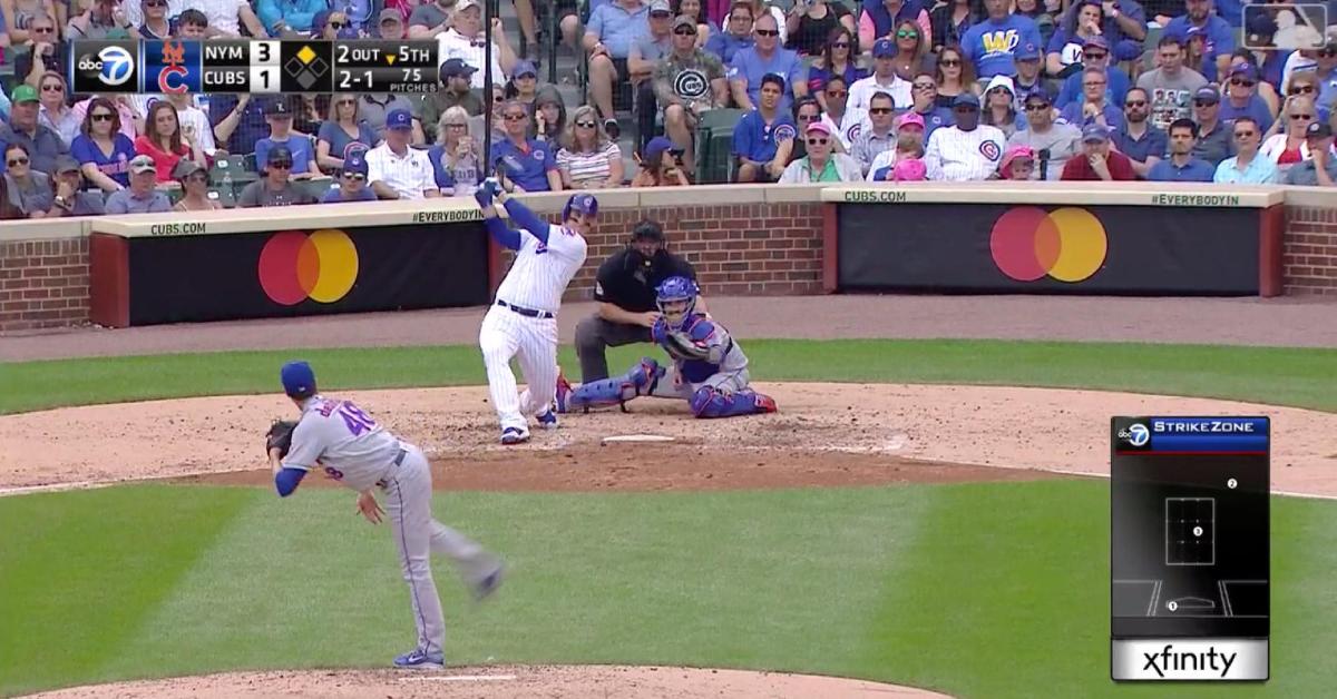 Anthony Rizzo drove an RBI line drive out to left-center against ace pitcher Jacob deGrom.