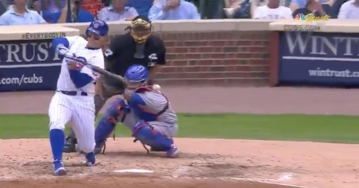 Anthony Rizzo was unable to check his swing before going around on a pitch that hit him.