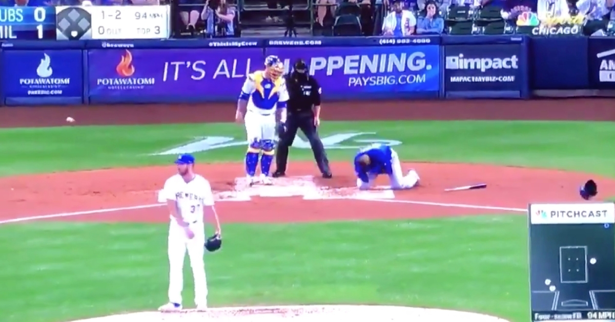 Chicago Cubs shortstop Addison Russell was able to remain in the game after being hit in the side of the head with a fastball.