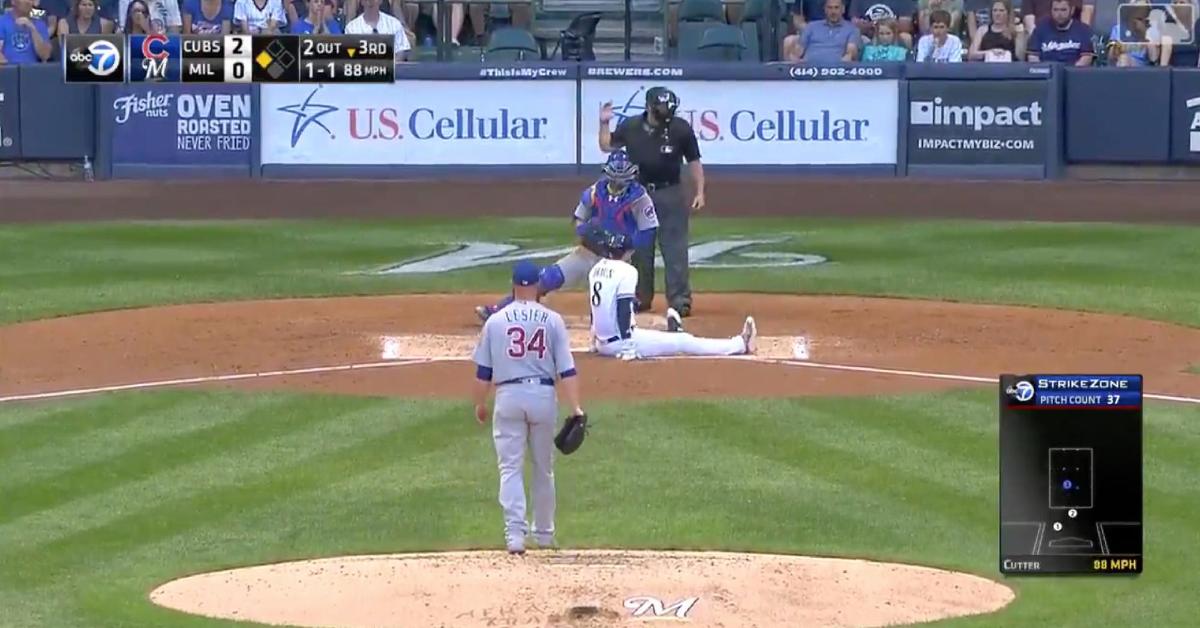 Ryan Braun suffered an embarrassing fall after badly whiffing on a cutter thrown by Jon Lester.