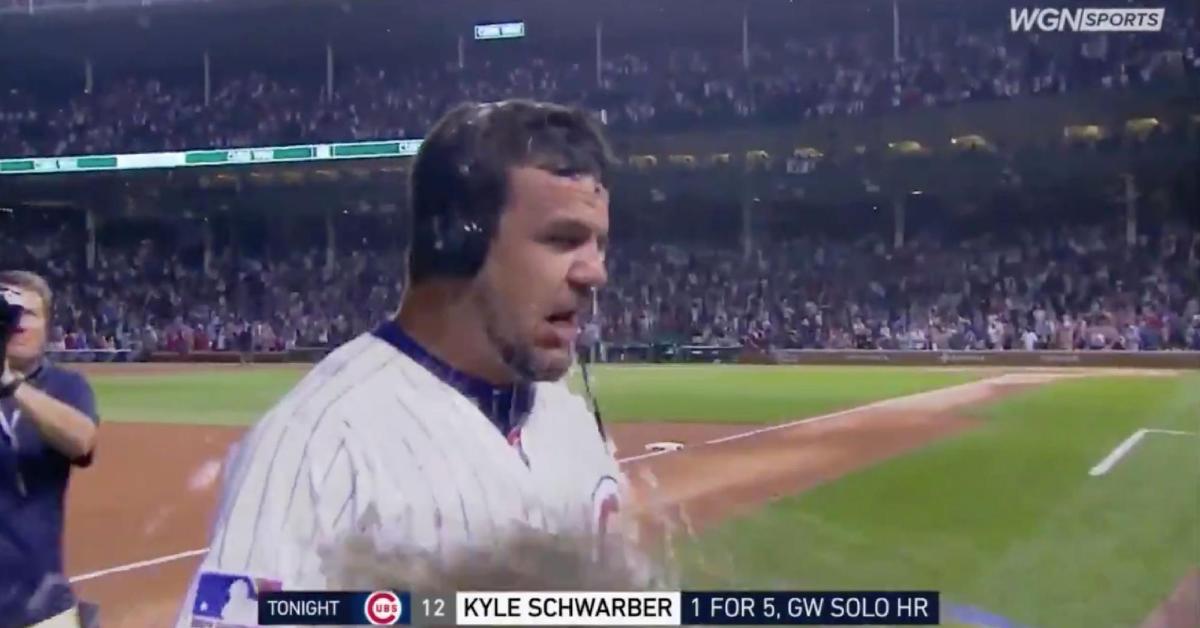 Kyle Schwarber was doused with a variety of substances after hitting a walkoff home run.