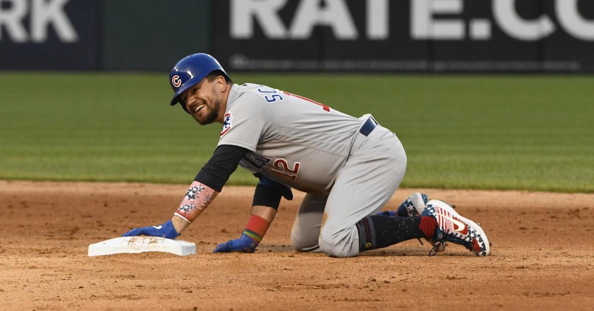 Kyle Schwarber tabbed a go-ahead double, which proved to be the winning hit, on a popup that he initially assumed would go foul. (Credit: Matt Marton-USA TODAY Sports)