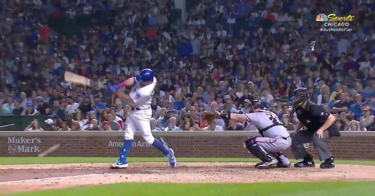 Kyle Schwarber hustled down the first baseline and beat out a throw, thus allowing Anthony Rizzo's run to count.