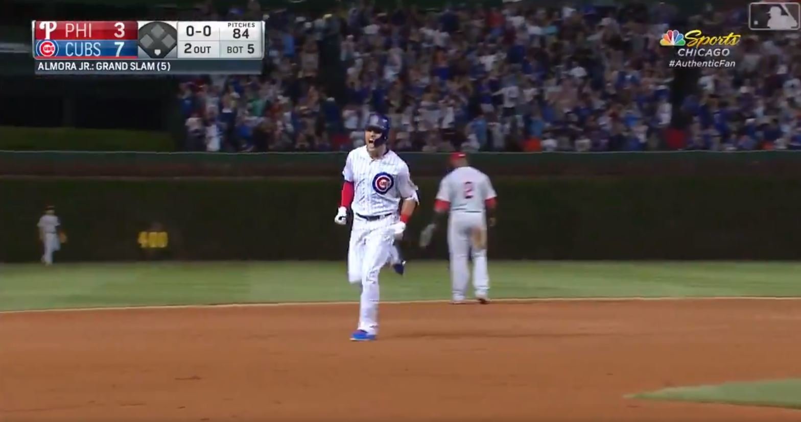 Albert Almora Jr. walloped a go-ahead grand slam in the bottom of the fifth on Wednesday. (Credit: Matt Kartozian-USA TODAY Sports)