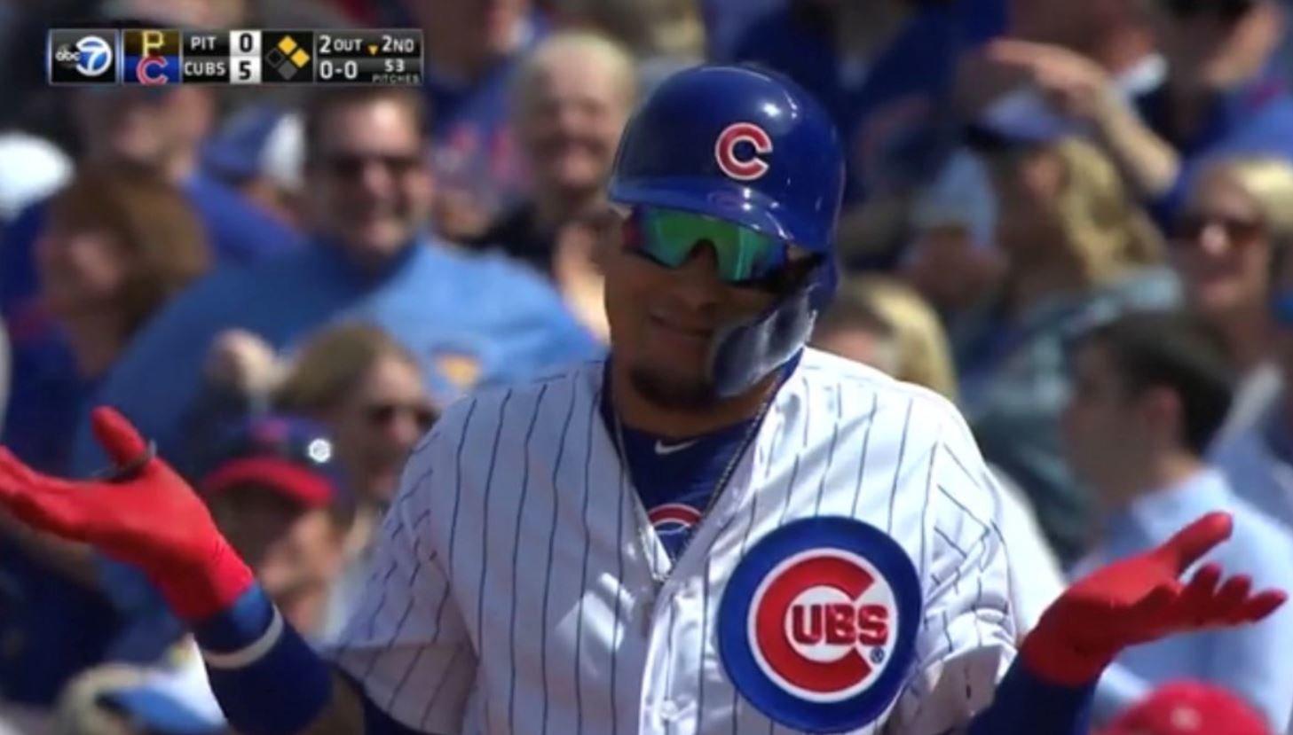 Javier Baez never ceases to amaze. (Credit: Jim Young-USA TODAY Sports)