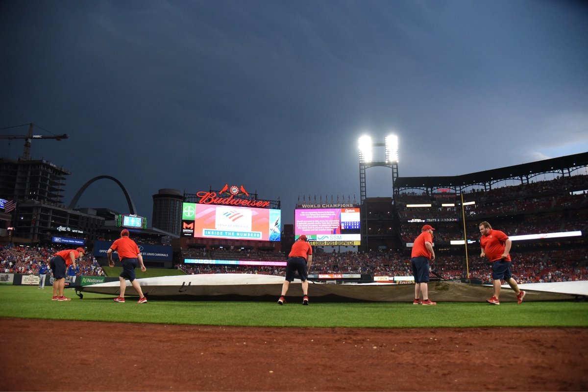 The Chicago Cubs had their matchup with the St. Louis Cardinals halted due to the threat of rain. (Credit: Jim Young-USA TODAY Sports)