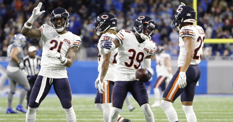 Bears celebrate after game-clinching interception (Raj Mehta - USA Today Sports)