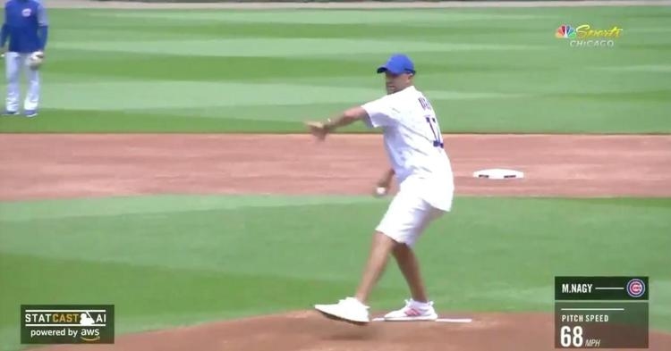 Matt Nagy, the Chicago Bears' head coach, fired a strike on the ceremonial first pitch at Wrigley Field on Wednesday.