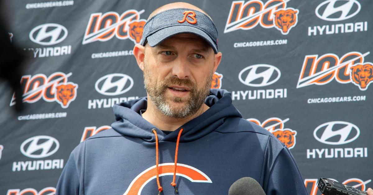 Head Coach Matt Nagy of the Chicago Bears slurred his words while singing "Take Me Out to the Ball Game" and a made a comical mistake. (Credit: Patrick Gorski-USA TODAY Sports)