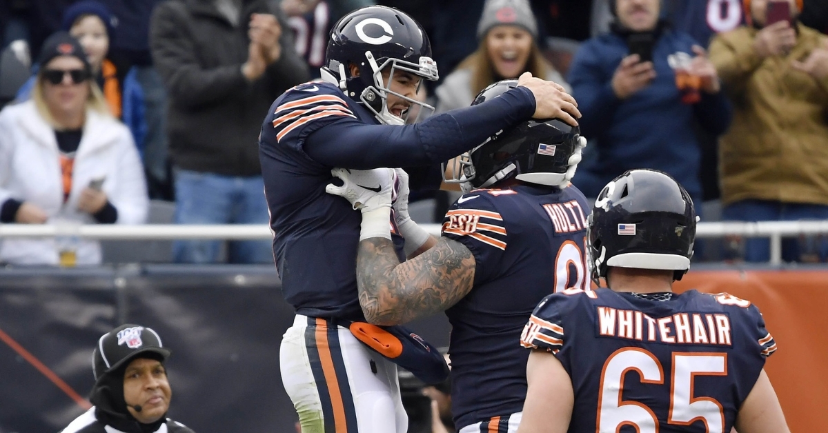 Trubisky celebrates a touchdown against the Giants (Quinn Harris - USA Today Sports)