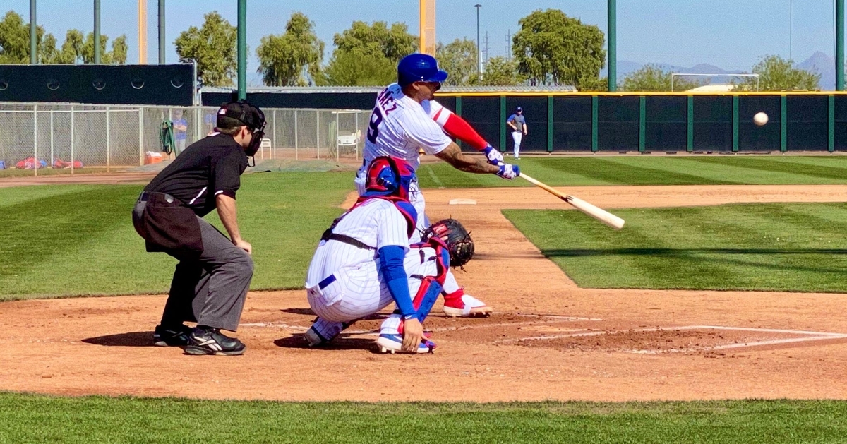 Baez going against live pitching during Spring Training