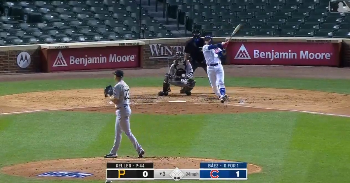 Cubs shortstop Javier Baez drove a four-seam fastball out of the park in a hurry.