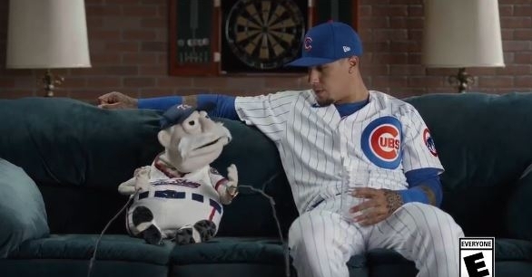 Baez talking to a puppet about MLB The Show 20