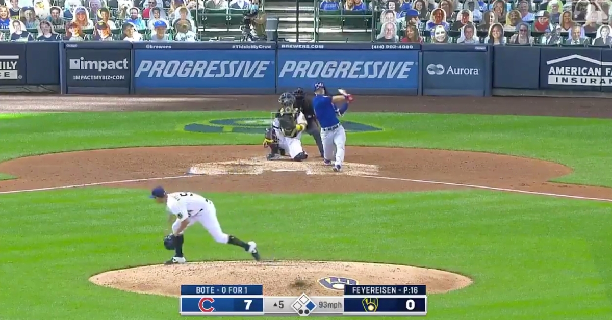 David Bote blasted a two-run shot over the left field fence on Sunday.
