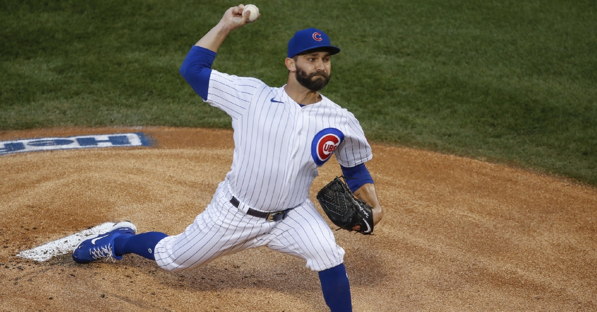 Cubs starter Tyler Chatwood fanned 11 batters to match his career-high strikeout total. (Credit: Kamil Krzaczynski-USA TODAY Sports)